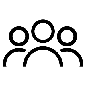 Simple line graphic of a group of 3 people.