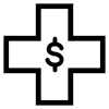 Medical cross with a dollar sign in the center.
