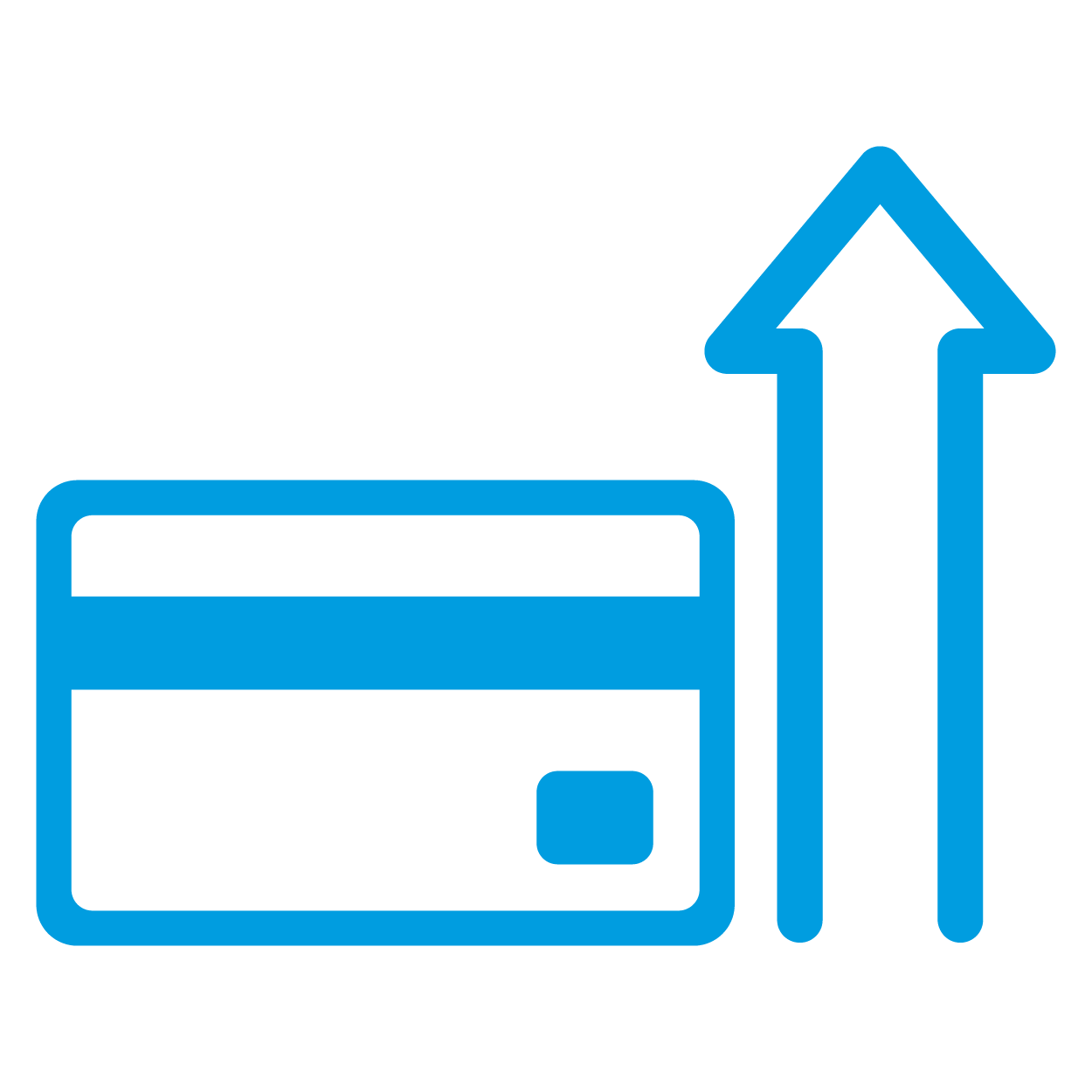 Graphic of the back of a debit card and an arrow pointing upwards.