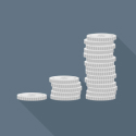 Stacks of coins of various heights from small to tall.