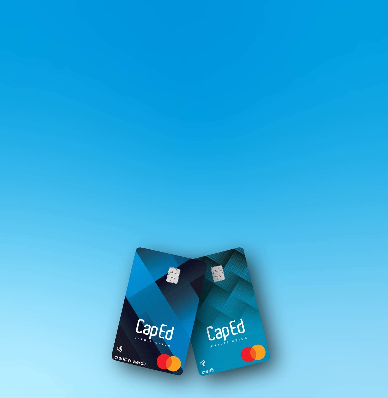 Sample images of a CapEd Rewards Mastercard® as well as a standard CapEd Mastercard.