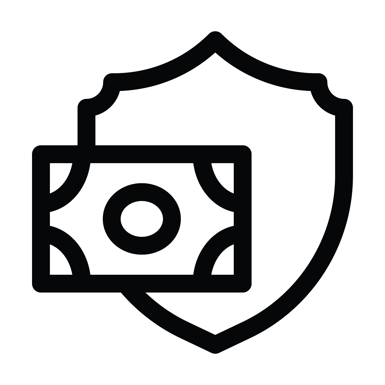 Shield with a dollar bill in front of it.