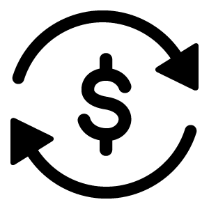 Circle made of two arrows pointing toward one another with a dollar sign in the middle.