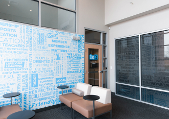 CapEd Admin building entrance lobby.