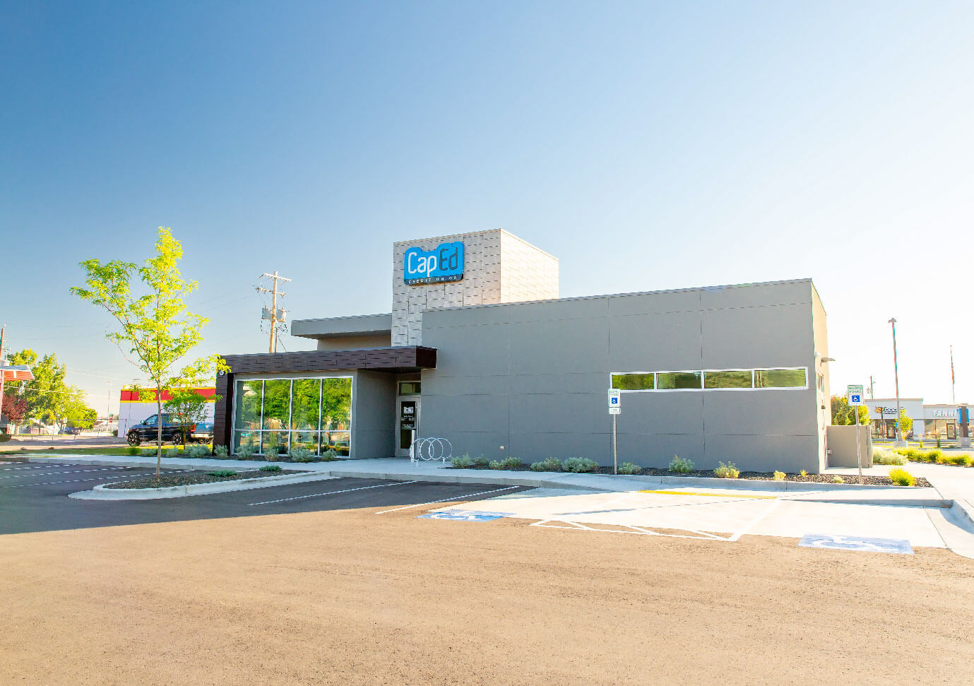 CapEd's Cleveland location front entrance and parking lot.
