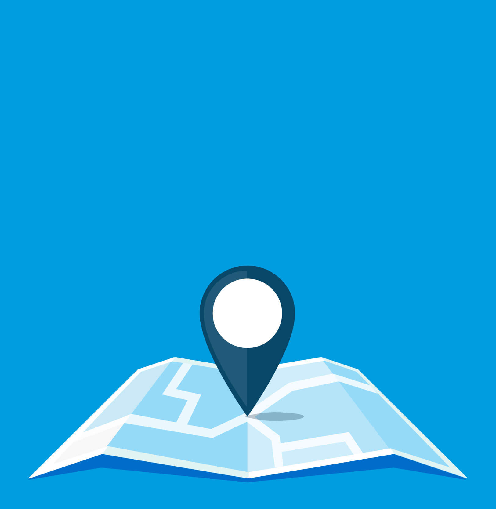 Map with a large waymarker hovering over the top of it.