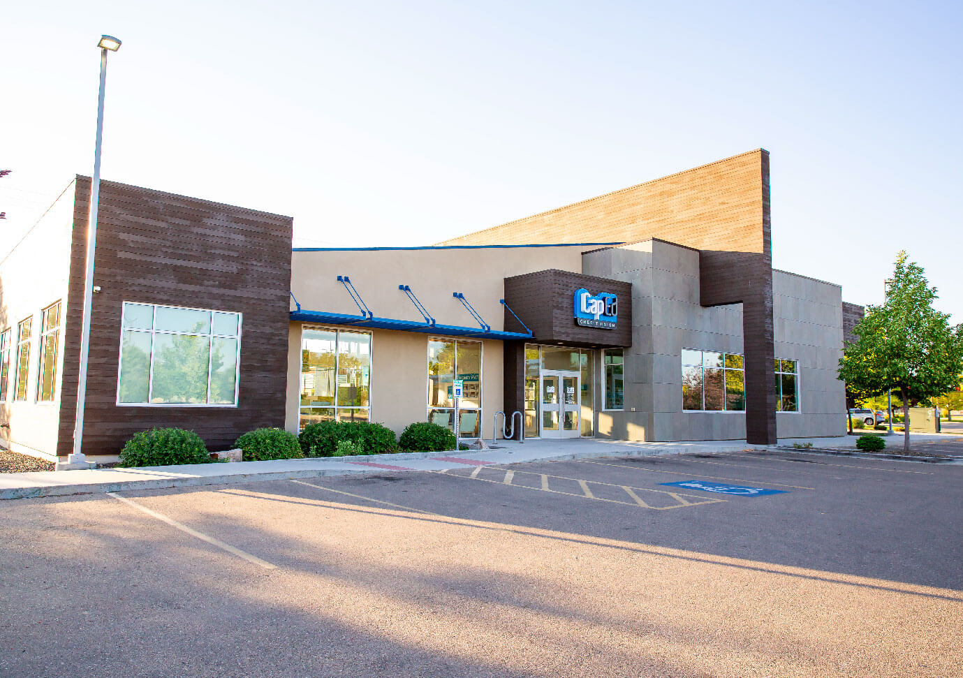 CapEd's South Nampa location front entrance and parking lot with handicap accessibility.