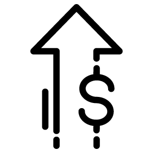 Arrow pointing upward with a dollar sign beside it.