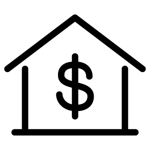 Simple line graphic of a house with a dollar sign in the center.