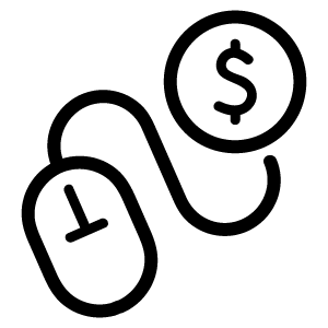 Simple line graphic of a computer mouse plugged into a dollar sign.